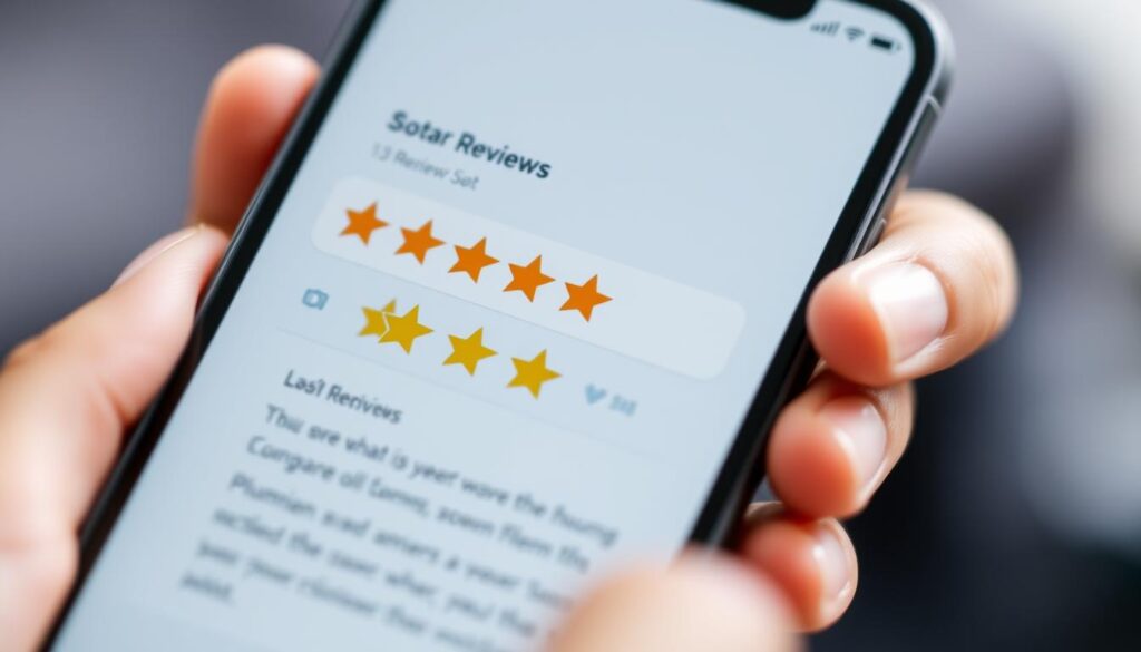 Customer leaving a 5-star review for a plumbing service on a mobile phone