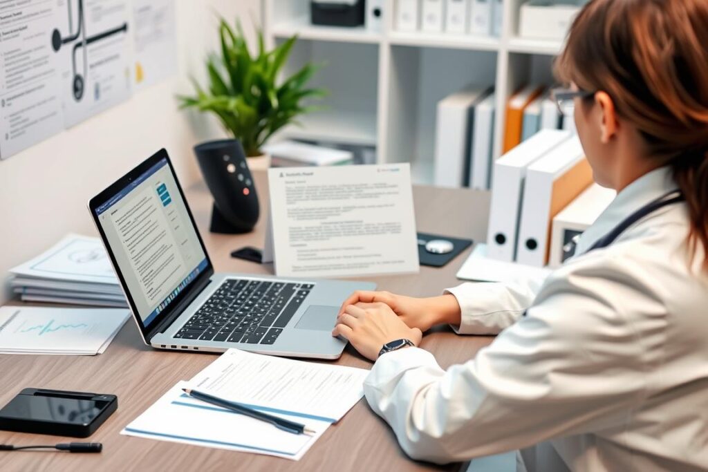 Doctor creating educational content for medical practice blog as part of SEO for doctors strategy