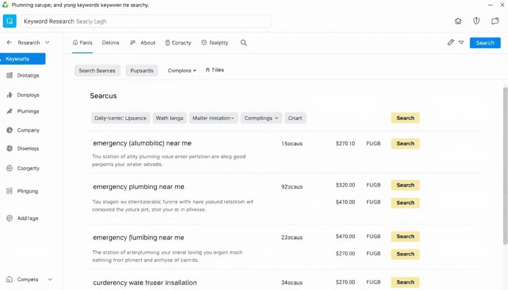 Screenshot of keyword research tools showing plumbing-related search terms