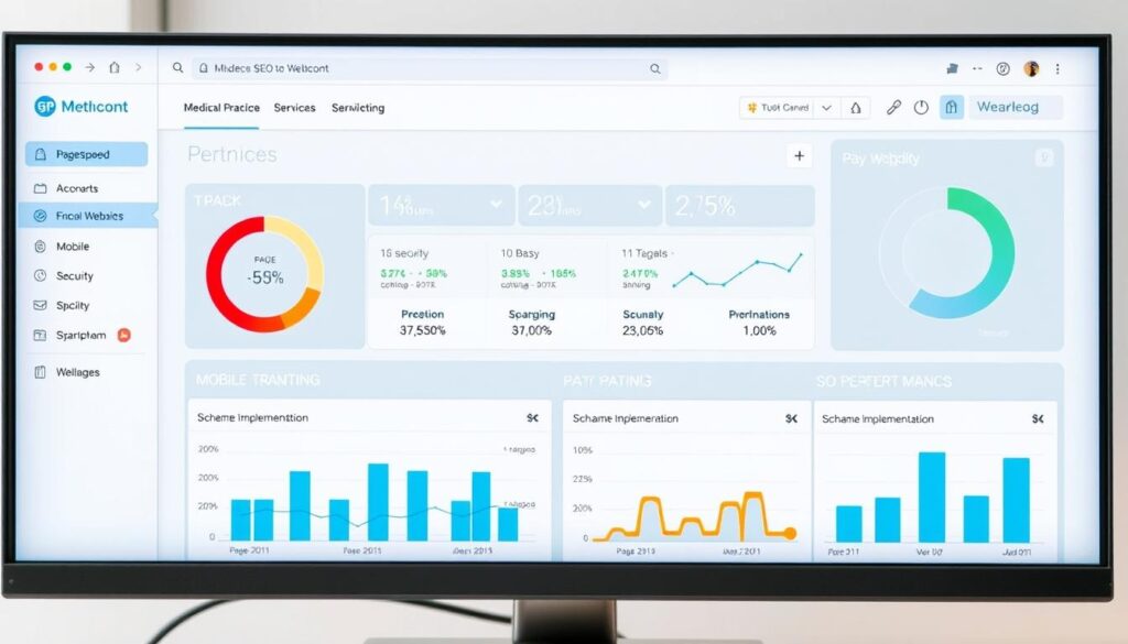 Technical SEO dashboard showing website performance metrics for a medical practice website